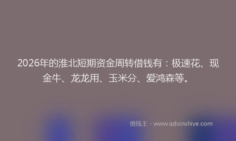 2026年的淮北短期资金周转借钱有:极速花、现金牛、龙龙用、玉米分、爱鸿森等。