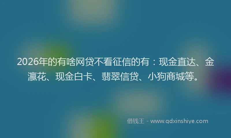 2026年的有啥网贷不看征信的有：现金直达、金瀛花、现金白卡、翡翠信贷、小狗商城等。