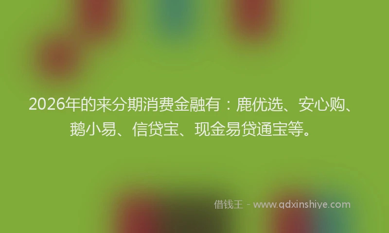 2026年的来分期消费金融有：鹿优选、安心购、鹅小易、信贷宝、现金易贷通宝等。