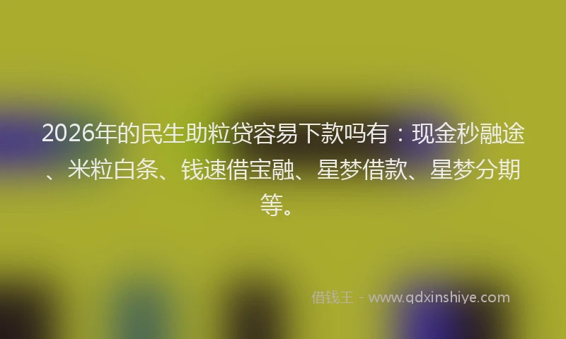2026年的民生助粒贷容易下款吗有：现金秒融途、米粒白条、钱速借宝融、星梦借款、星梦分期等。