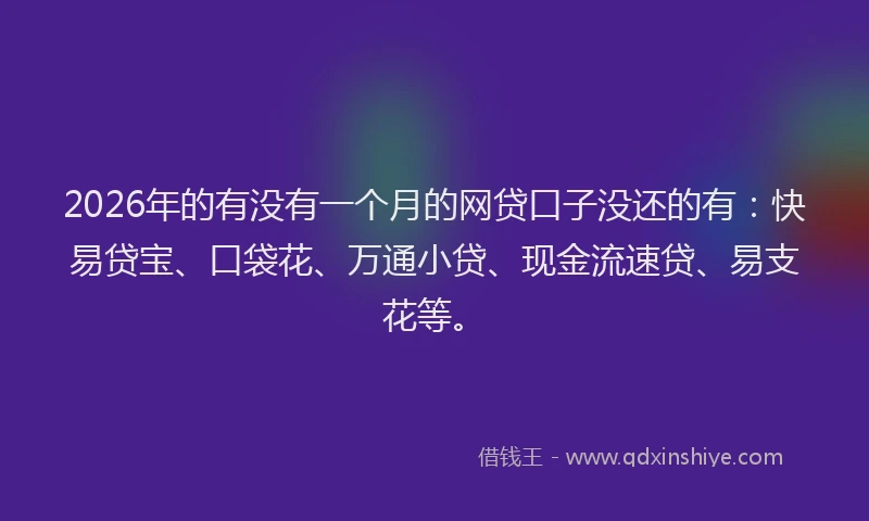2026年的有没有一个月的网贷口子没还的有：快易贷宝、口袋花、万通小贷、现金流速贷、易支花等。