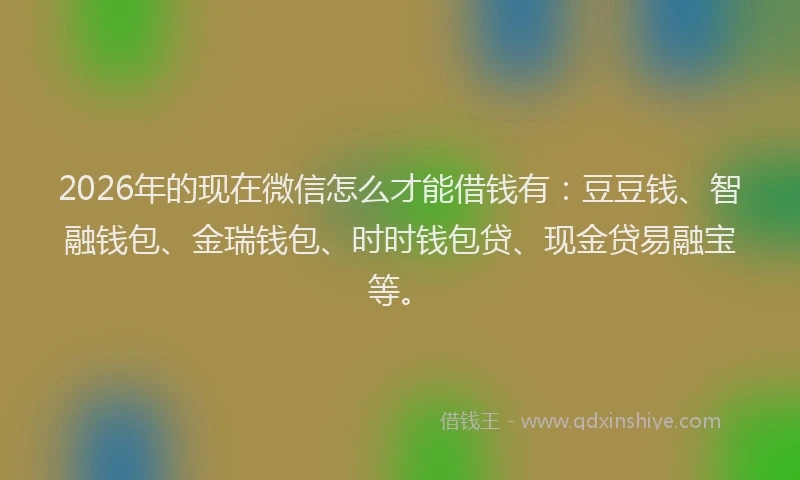 2026年的现在微信怎么才能借钱有:豆豆钱、智融钱包、金瑞钱包、时时钱包贷、现金贷易融宝等。