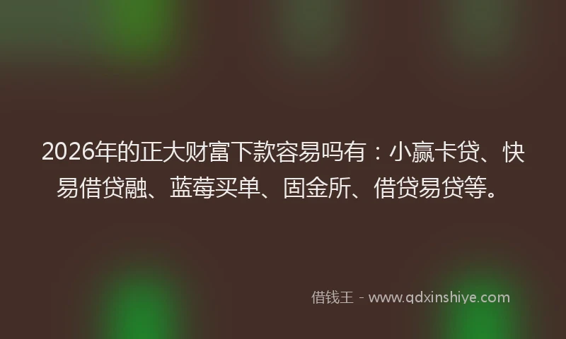 2026年的正大财富下款容易吗有：小赢卡贷、快易借贷融、蓝莓买单、固金所、借贷易贷等。