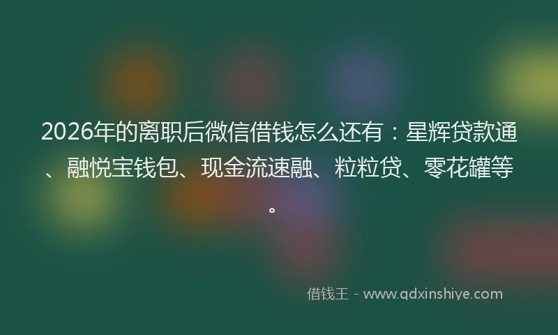 2026年的离职后微信借钱怎么还有：星辉贷款通、融悦宝钱包、现金流速融、粒粒贷、零花罐等。