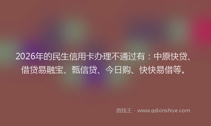 2026年的民生信用卡办理不通过有：中原快贷、借贷易融宝、甄信贷、今日购、快快易借等。