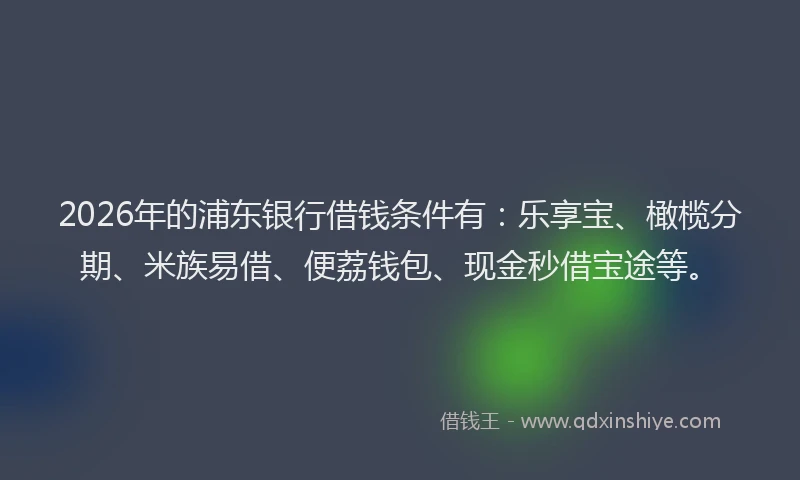 2026年的浦东银行借钱条件有：乐享宝、橄榄分期、米族易借、便荔钱包、现金秒借宝途等。
