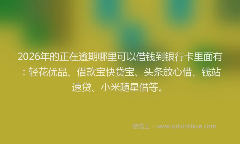 2026年的正在逾期哪里可以借钱到银行卡里面有:轻花优品、借款宝快贷宝、头条放心借、钱站速贷、小米随星借等。