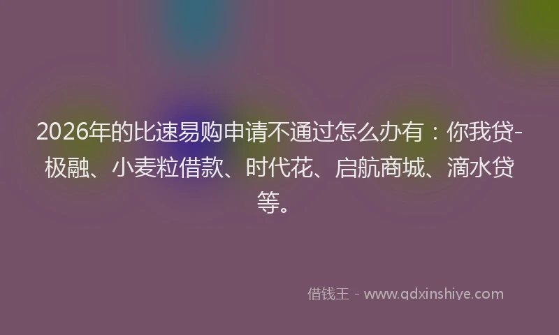 2026年的比速易购申请不通过怎么办有：你我贷-极融、小麦粒借款、时代花、启航商城、滴水贷等。