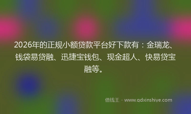2026年的正规小额贷款平台好下款有：金瑞龙、钱袋易贷融、迅捷宝钱包、现金超人、快易贷宝融等。