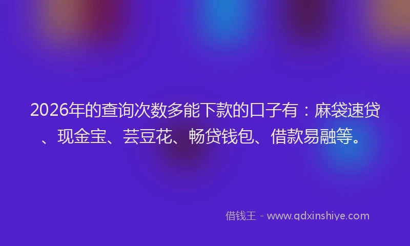 2026年的查询次数多能下款的口子有：麻袋速贷、现金宝、芸豆花、畅贷钱包、借款易融等。
