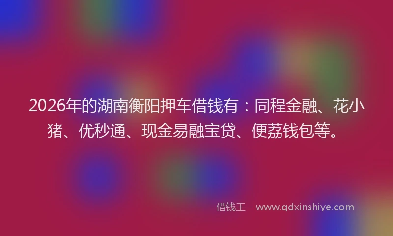 2026年的湖南衡阳押车借钱有：同程金融、花小猪、优秒通、现金易融宝贷、便荔钱包等。