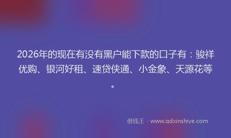 2026年的现在有没有黑户能下款的口子有：骏祥优购、银河好租、速贷侠通、小金象、天源花等。