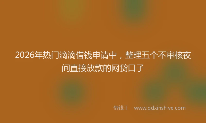 2026年热门滴滴借钱申请中，整理五个不审核夜间直接放款的网贷口子