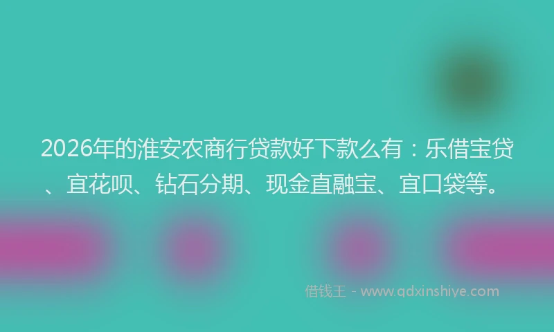 2026年的淮安农商行贷款好下款么有：乐借宝贷、宜花呗、钻石分期、现金直融宝、宜口袋等。