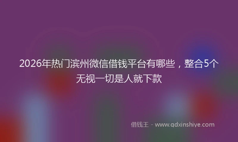 2026年热门滨州微信借钱平台有哪些,整合5个无视一切是人就下款