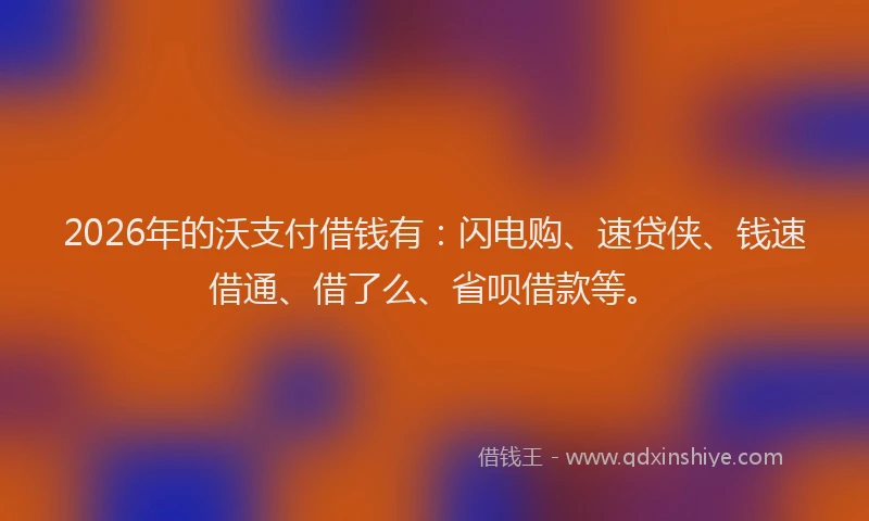 2026年的沃支付借钱有:闪电购、速贷侠、钱速借通、借了么、省呗借款等。