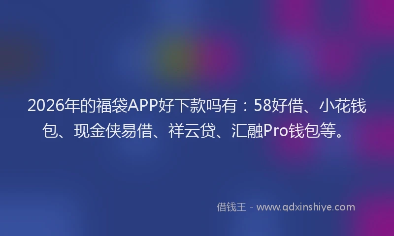 2026年的福袋APP好下款吗有：58好借、小花钱包、现金侠易借、祥云贷、汇融Pro钱包等。