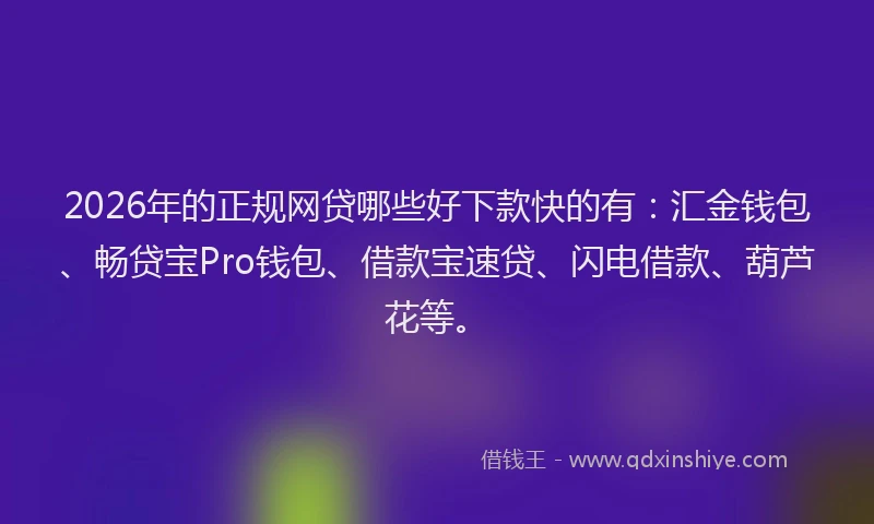 2026年的正规网贷哪些好下款快的有：汇金钱包、畅贷宝Pro钱包、借款宝速贷、闪电借款、葫芦花等。