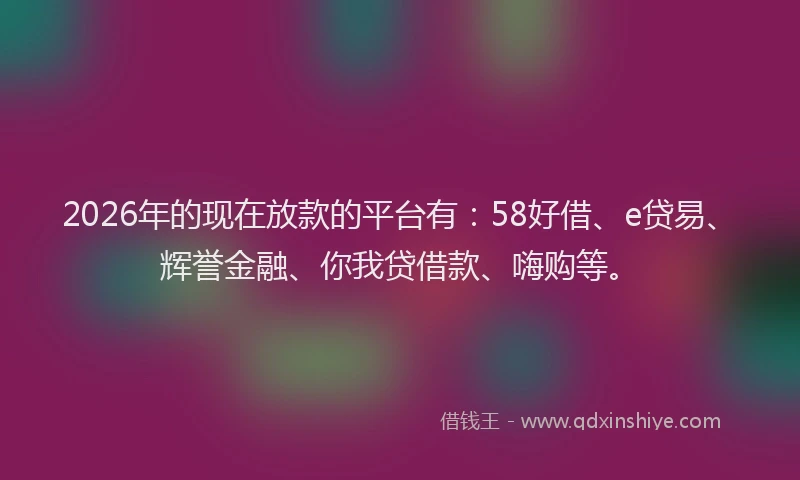 2026年的现在放款的平台有：58好借、e贷易、辉誉金融、你我贷借款、嗨购等。