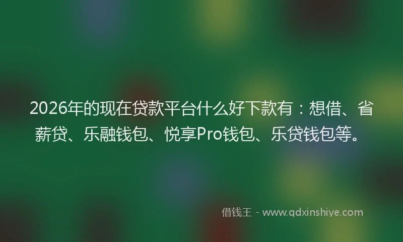 2026年的现在贷款平台什么好下款有：想借、省薪贷、乐融钱包、悦享Pro钱包、乐贷钱包等。