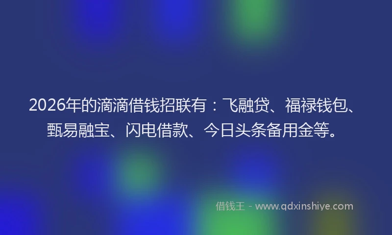 2026年的滴滴借钱招联有：飞融贷、福禄钱包、甄易融宝、闪电借款、今日头条备用金等。