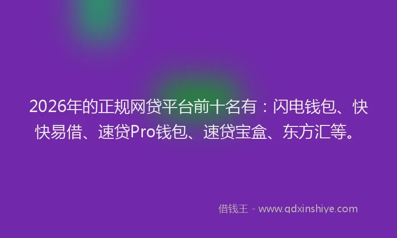 2026年的正规网贷平台前十名有：闪电钱包、快快易借、速贷Pro钱包、速贷宝盒、东方汇等。