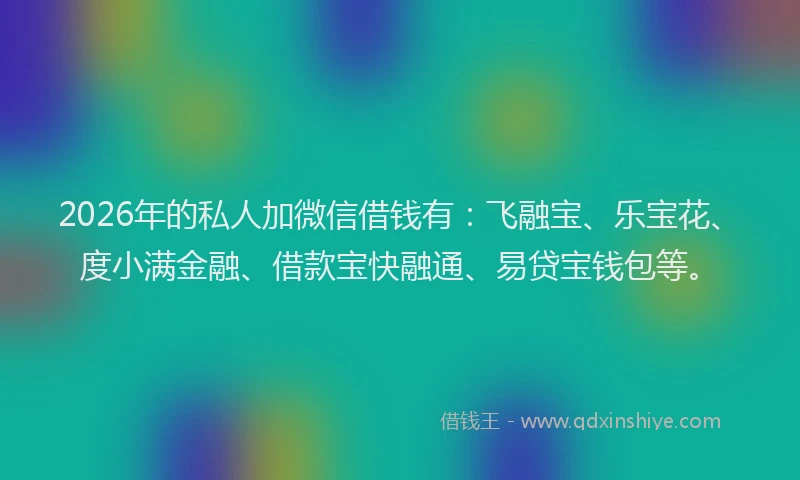2026年的私人加微信借钱有:飞融宝、乐宝花、度小满金融、借款宝快融通、易贷宝钱包等。