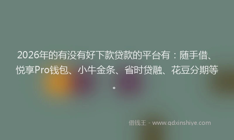 2026年的有没有好下款贷款的平台有：随手借、悦享Pro钱包、小牛金条、省时贷融、花豆分期等。