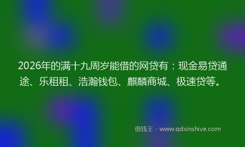 2026年的满十九周岁能借的网贷有：现金易贷通途、乐租租、浩瀚钱包、麒麟商城、极速贷等。