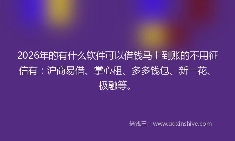 2026年的有什么软件可以借钱马上到账的不用征信有：沪商易借、掌心租、多多钱包、新一花、极融等。