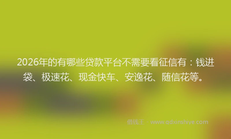 2026年的有哪些贷款平台不需要看征信有：钱进袋、极速花、现金快车、安逸花、随信花等。