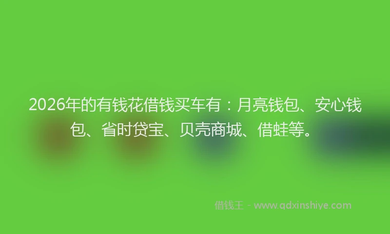 2026年的有钱花借钱买车有：月亮钱包、安心钱包、省时贷宝、贝壳商城、借蛙等。