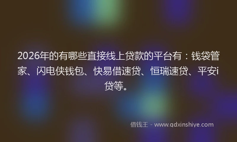 2026年的有哪些直接线上贷款的平台有：钱袋管家、闪电侠钱包、快易借速贷、恒瑞速贷、平安i贷等。