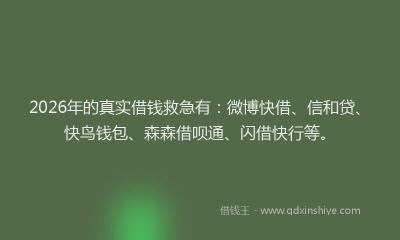 2026年的真实借钱救急有:微博快借、信和贷、快鸟钱包、森森借呗通、闪借快行等。
