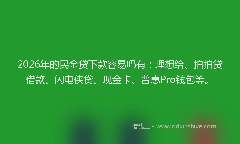 2026年的民金贷下款容易吗有：理想给、拍拍贷借款、闪电侠贷、现金卡、普惠Pro钱包等。