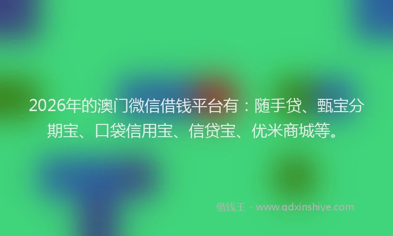 2026年的澳门微信借钱平台有：随手贷、甄宝分期宝、口袋信用宝、信贷宝、优米商城等。