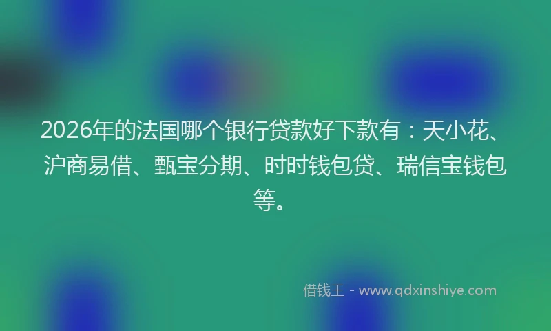 2026年的法国哪个银行贷款好下款有：天小花、沪商易借、甄宝分期、时时钱包贷、瑞信宝钱包等。