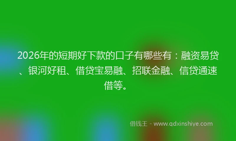 2026年的短期好下款的口子有哪些有：融资易贷、银河好租、借贷宝易融、招联金融、信贷通速借等。