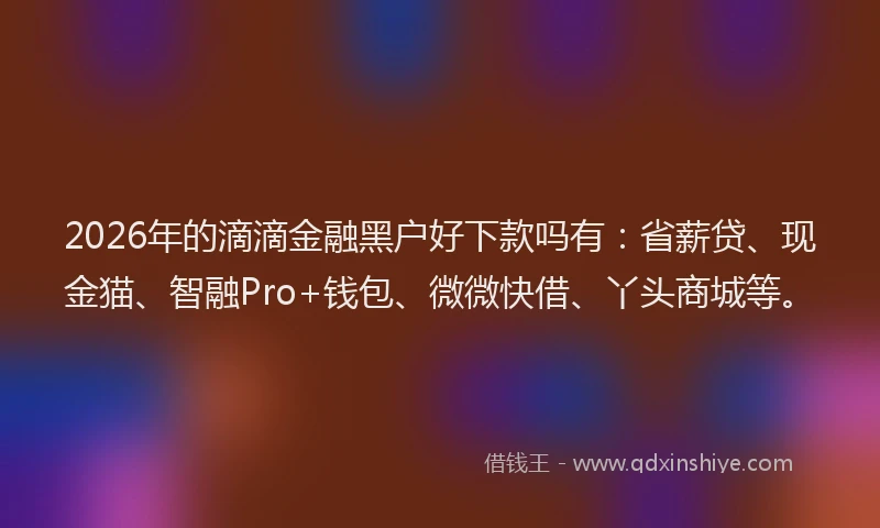 2026年的滴滴金融黑户好下款吗有：省薪贷、现金猫、智融Pro+钱包、微微快借、丫头商城等。