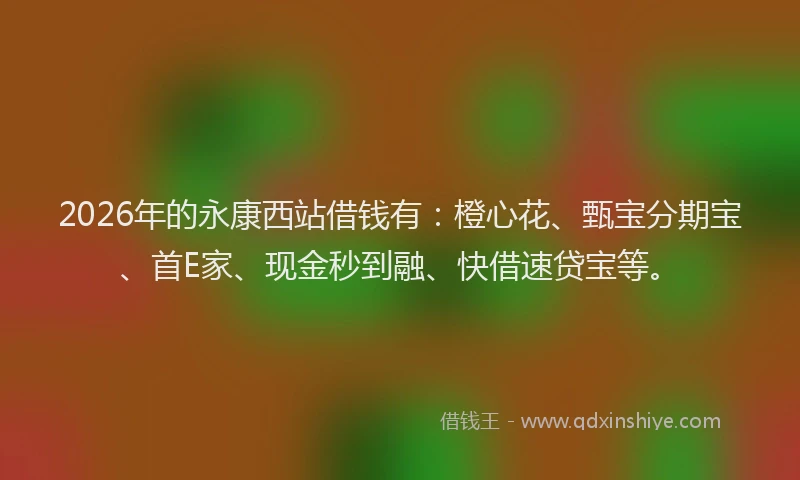 2026年的永康西站借钱有：橙心花、甄宝分期宝、首E家、现金秒到融、快借速贷宝等。