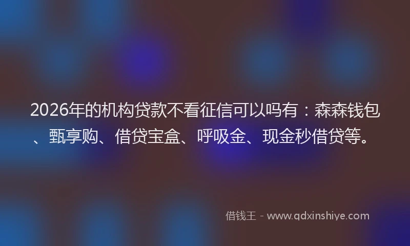 2026年的机构贷款不看征信可以吗有:森森钱包、甄享购、借贷宝盒、呼吸金、现金秒借贷等。