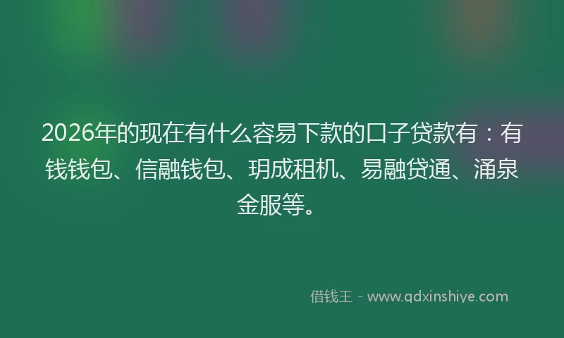 2026年的现在有什么容易下款的口子贷款有：有钱钱包、信融钱包、玥成租机、易融贷通、涌泉金服等。