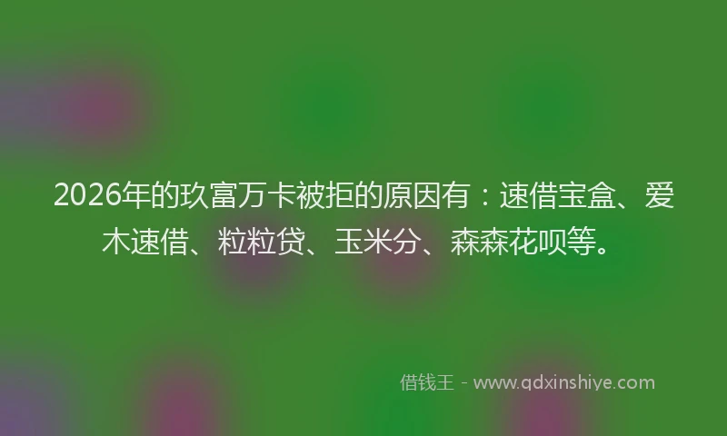 2026年的玖富万卡被拒的原因有：速借宝盒、爱木速借、粒粒贷、玉米分、森森花呗等。