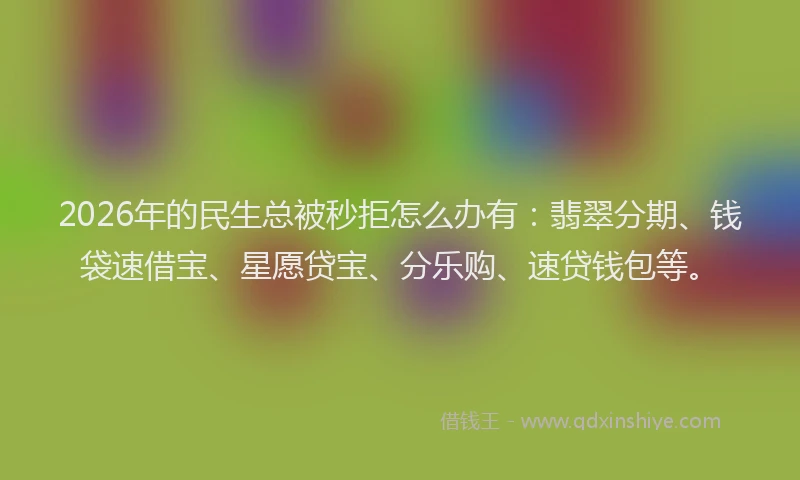 2026年的民生总被秒拒怎么办有：翡翠分期、钱袋速借宝、星愿贷宝、分乐购、速贷钱包等。