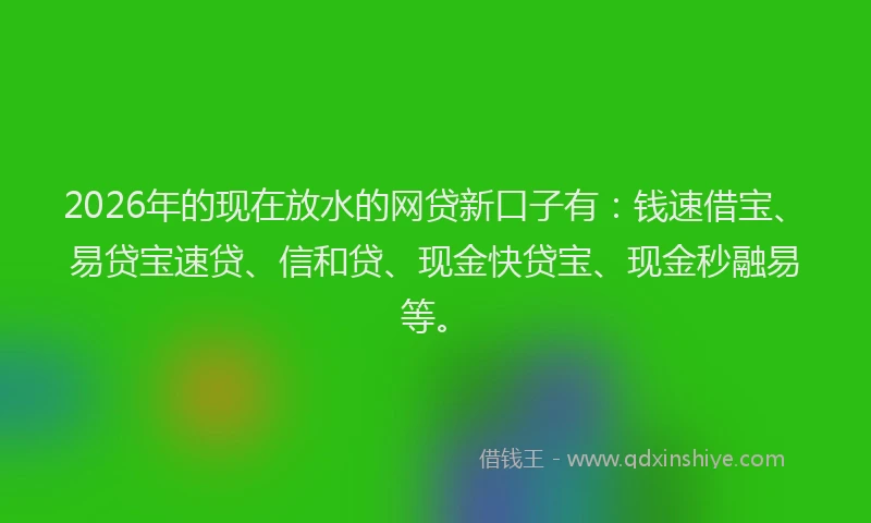 2026年的现在放水的网贷新口子有：钱速借宝、易贷宝速贷、信和贷、现金快贷宝、现金秒融易等。