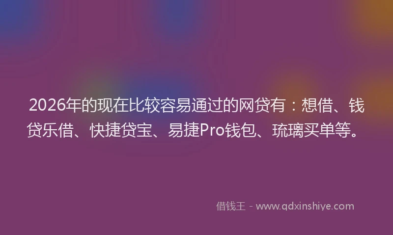 2026年的现在比较容易通过的网贷有:想借、钱贷乐借、快捷贷宝、易捷Pro钱包、琉璃买单等。