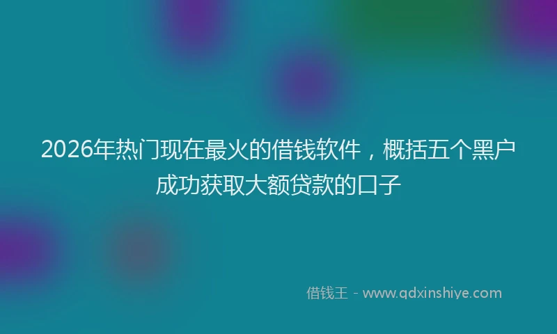 2026年热门现在最火的借钱软件，概括五个黑户成功获取大额贷款的口子