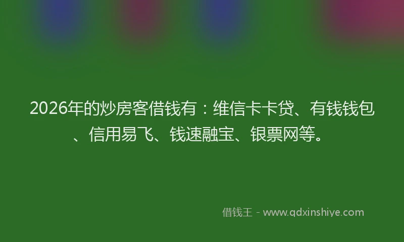 2026年的炒房客借钱有：维信卡卡贷、有钱钱包、信用易飞、钱速融宝、银票网等。