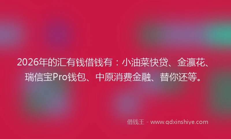 2026年的汇有钱借钱有:小油菜快贷、金瀛花、瑞信宝Pro钱包、中原消费金融、替你还等。