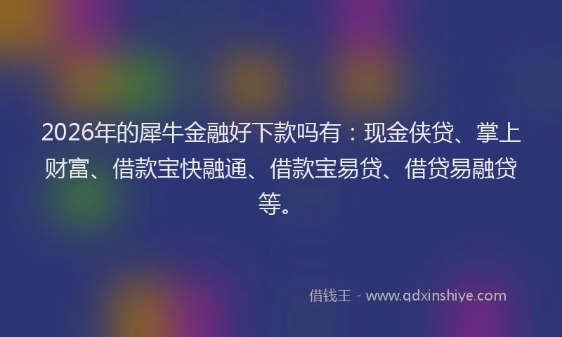 2026年的犀牛金融好下款吗有：现金侠贷、掌上财富、借款宝快融通、借款宝易贷、借贷易融贷等。